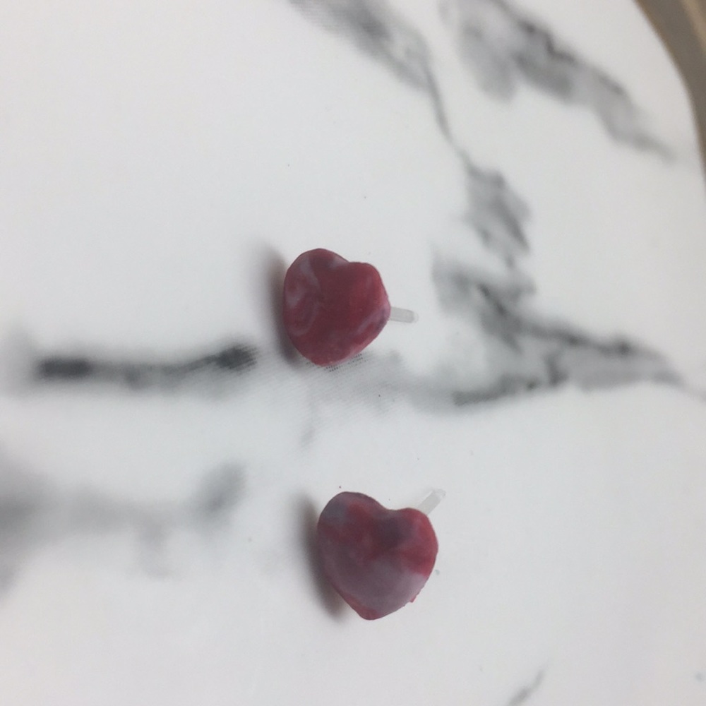 Handmade Polymer Clay Earrings Small Heart Stud